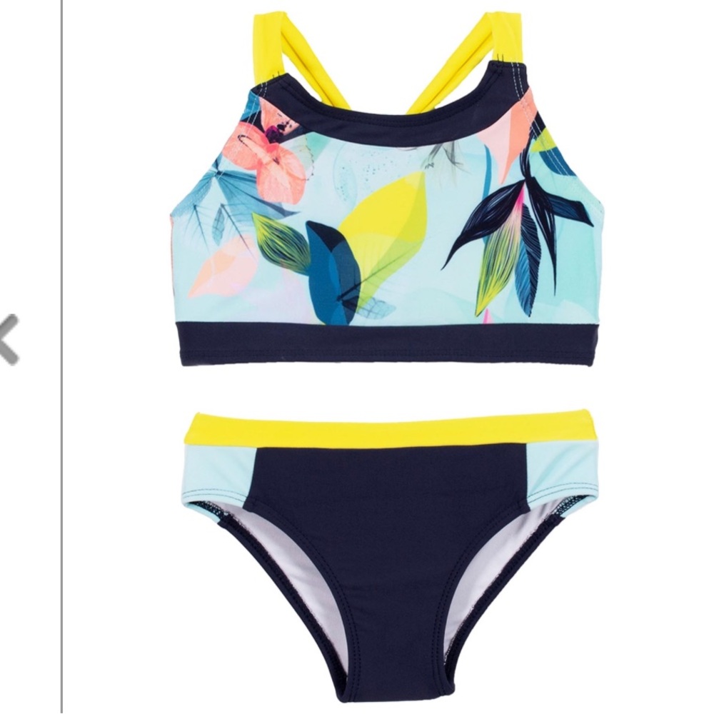 Nano Blue and Yellow Racerback Two Piece Athletic Bikini
